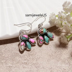 Pink cotton candy Turquoise Silver Drop Earrings Handcrafted Jewelry image 3