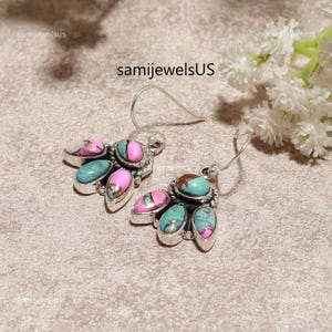 Pink cotton candy Turquoise Silver Drop Earrings Handcrafted Jewelry image 4