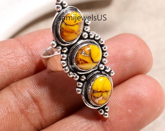 Honey Dahlia Turquoise Ring 925 Sterling Silver Yellow Stone December Birthstone Jewelry