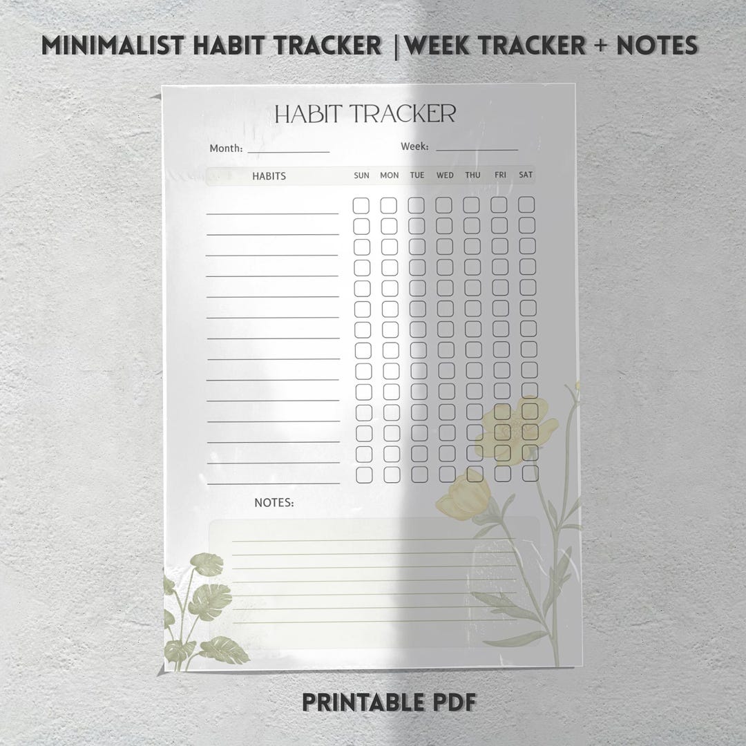Minimalist Habit Tracker | Weekly Tracker + Notes | Printable PDF - Etsy