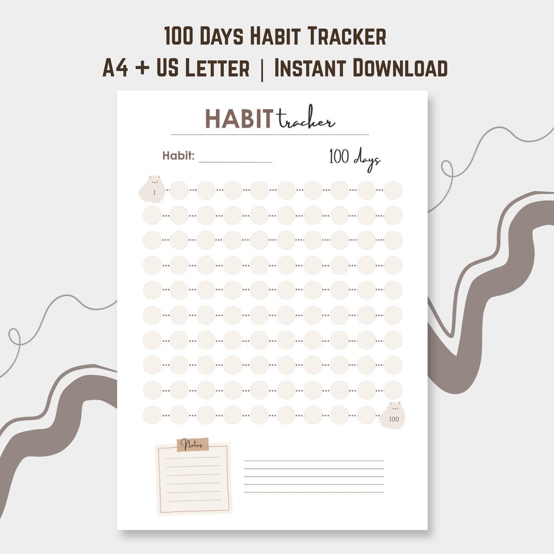 100 Days Habit Tracker Printable A4 | US Letter - Etsy