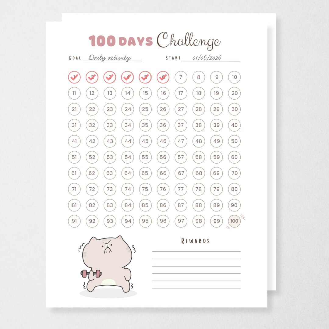 100 Day Challenge Tracker Printable PDF | Habit Tracker | Goal Setting ...