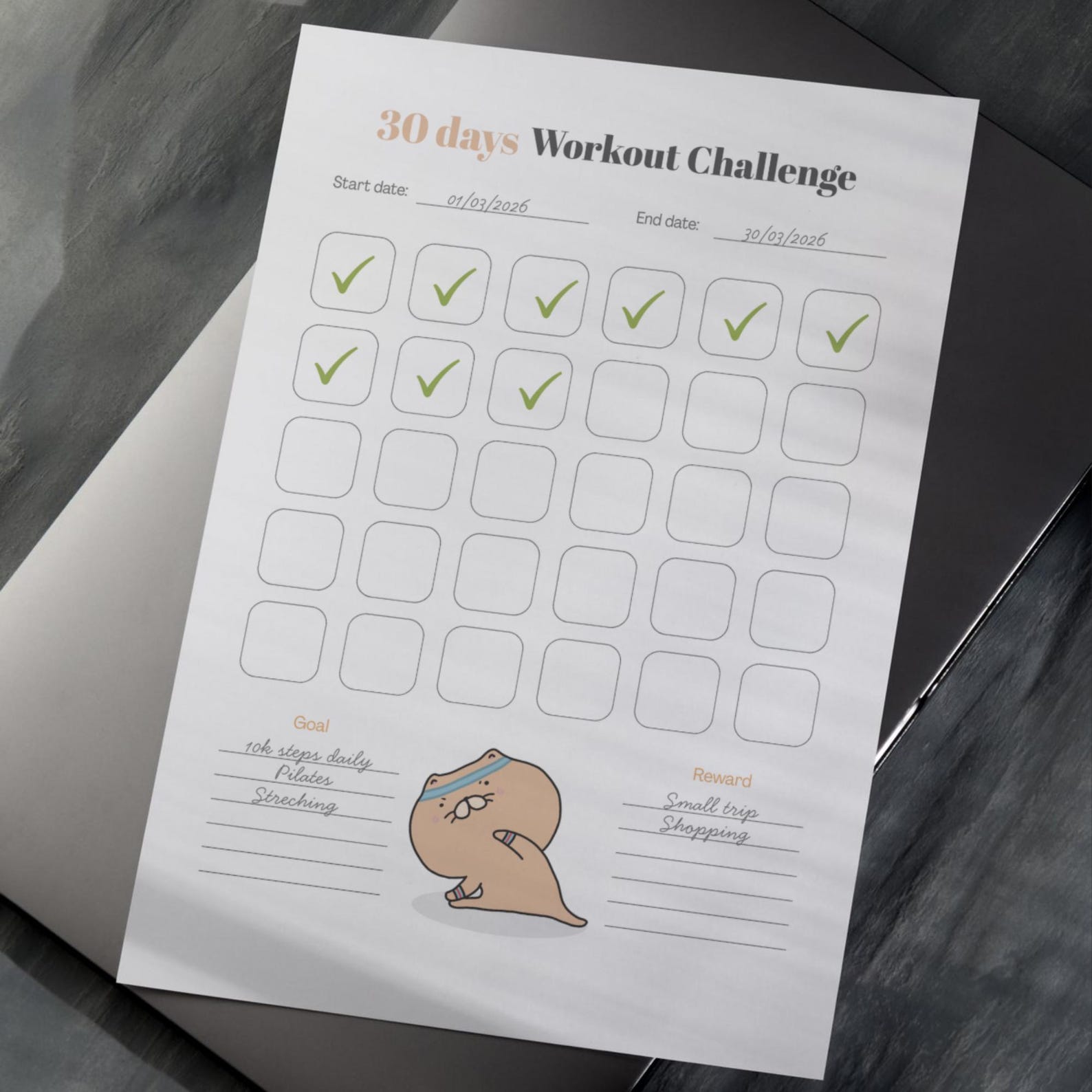 30 Day Workout Challenge Printable PDF | Fitness Tracker Goal Reward A4 ...
