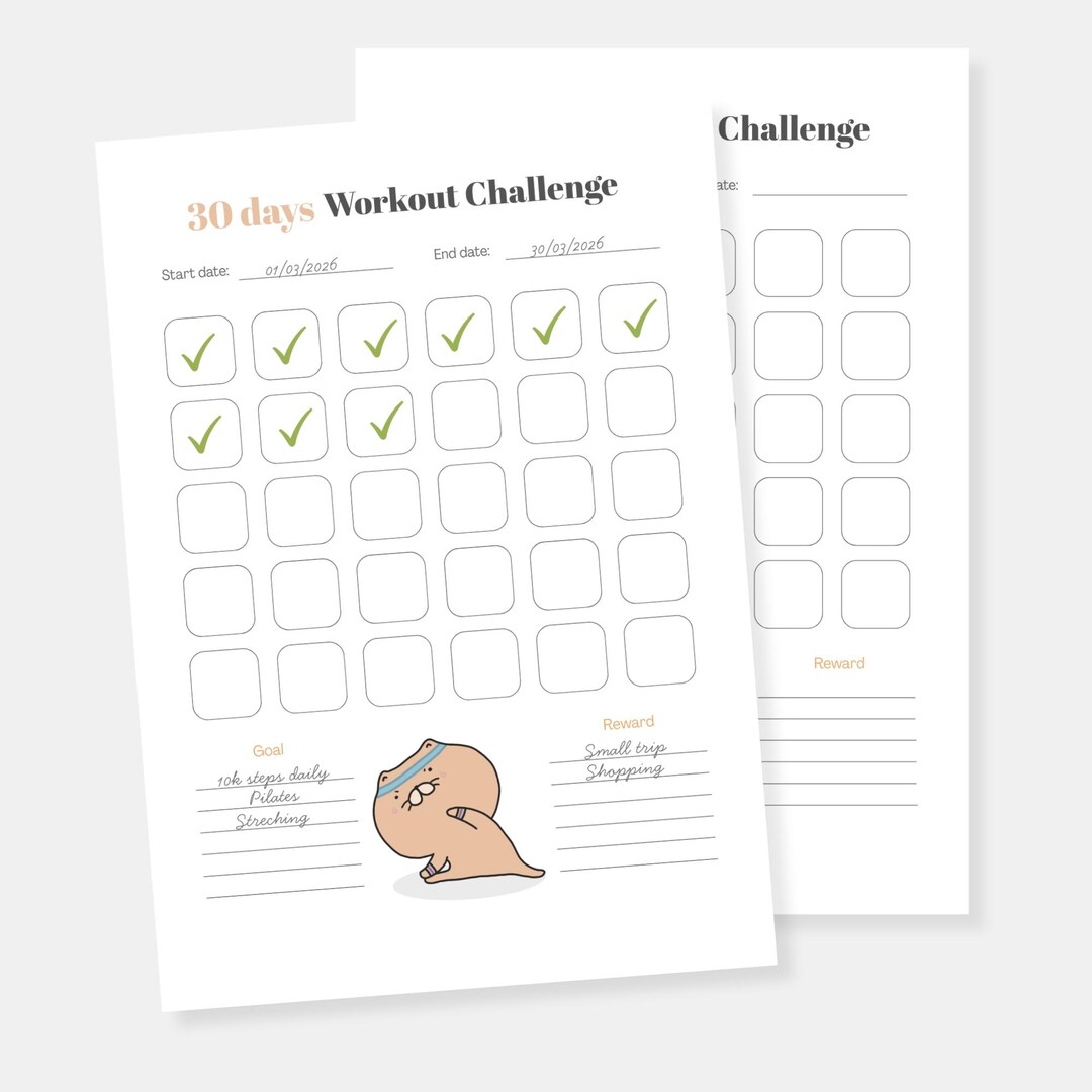 30 Day Workout Challenge Printable PDF | Fitness Tracker Goal Reward A4 ...