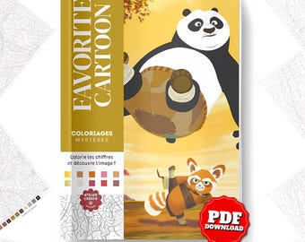 Panda Mystery Color by Number Book, 34 Printable Coloring Pages, Cartoon PDF, Digital Download for Kids & Adults