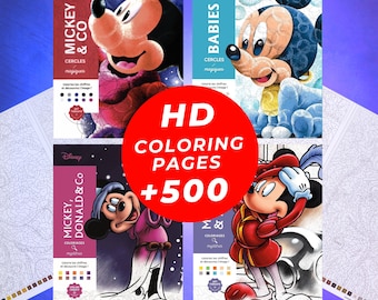 Disney All Mickey Coloring Book Bundle | 500+ Pages PDF | Color by Number Mystery Pages | Printable Digital Download