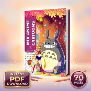Coloring Book by Numbers: Assorted Anime Cartoons, 50 Pages Digital PDF