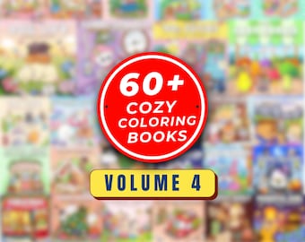 Paquete de libros para colorear acogedores, volumen 4, más de 60 páginas fáciles y llamativas (descarga digital)