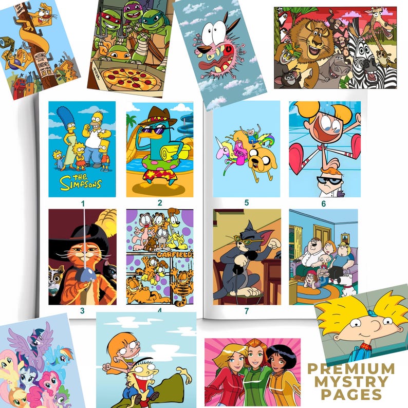 Mystery Coloring by Numbers Mega Mix Cartoon, 100 Pages Digital Dowload ...