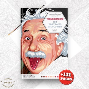 Peut inclure: Un livre de coloriage intitulé TROMBINOSCOPE 100 PORTRAITS À COLORIER avec une illustration stylisée d'Albert Einstein tirant la langue. La couverture porte le texte Hachette Loisirs et un badge rouge indiquant +131 PAGES.