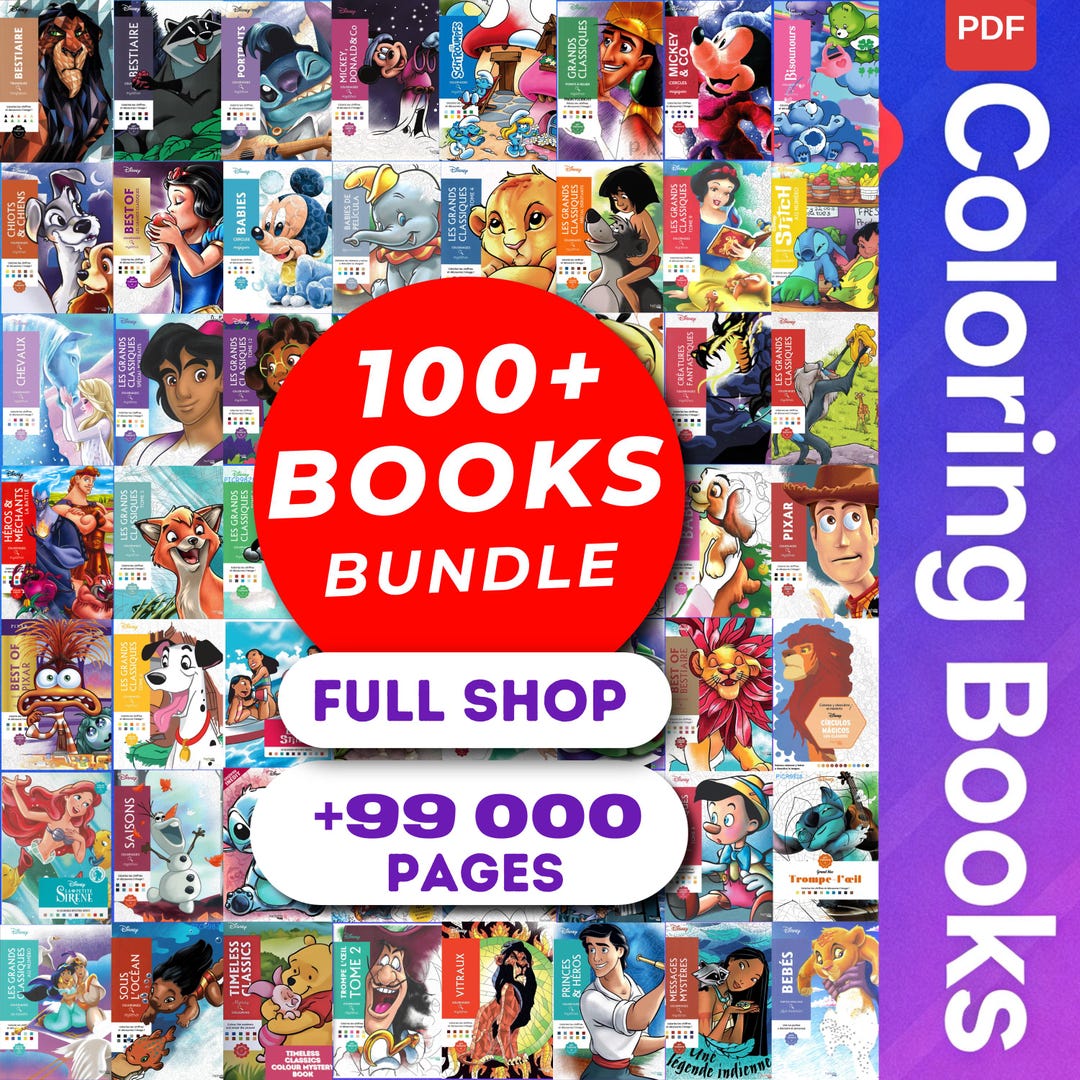 Set of +100 Digital Mystery Coloring Disney Books – Whole Shop Pack – 99000+ Pages – Color