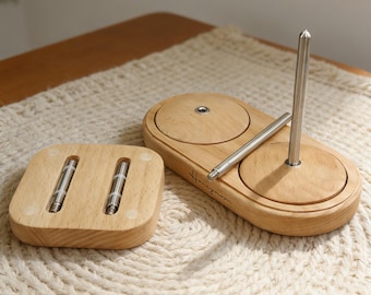 Personalized Portable Yarn Holder with Detachable Steel Spindle, Rotating Yarn Spinner, Knitting & Crochet Tool with Wooden Base