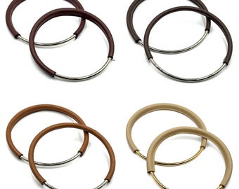 13cm Metal Purse Handles with Leather, Arched D Shape Handbag Straps Pair, DIY Crochet Tote Making Supplies, Replacement Bag Hardware