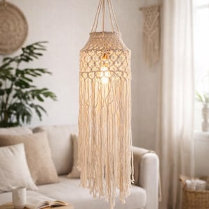 Funda de macramé para pantalla de lámpara, cordón de algodón, estilo bohemio, pantalla de lámpara colgante, cubierta de lámpara de techo hecha a mano, decoración bohemia para el hogar