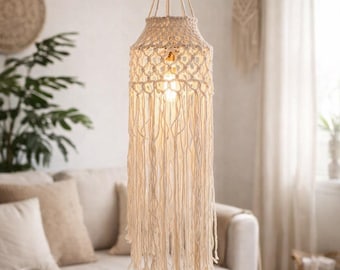 Macrame Lampshade Cover Cotton Cord Boho Hanging Lamp Shade Handmade Ceiling Light Cover Boho Home Decor