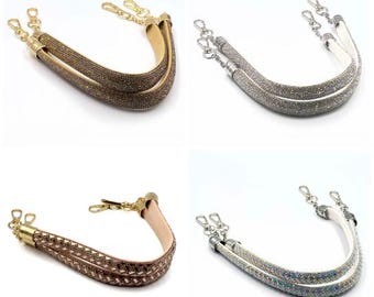 45cm Flat Bag Handles , Sew On Flexible Handbag Straps Pair, DIY Crochet Tote Making Supplies, Replacement Shoulder Purse Strap Loops,strass