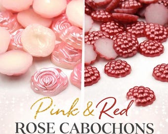 Rose Cabochons for Jewelry Making, Pink & Red Flower Flatback Cabochons, Resin Flower Beads, DIY Craft Embellishments, Scrapbooking Decor