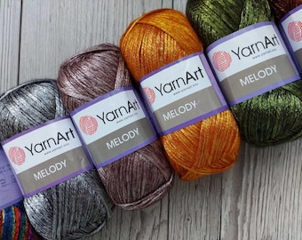 YarnArt Melody Multi Color Yarn, Shimmering Metallic Crochet Thread for Shawls, Soft Shiny Chainette Yarn, Elegant Ombre Gradient Wool
