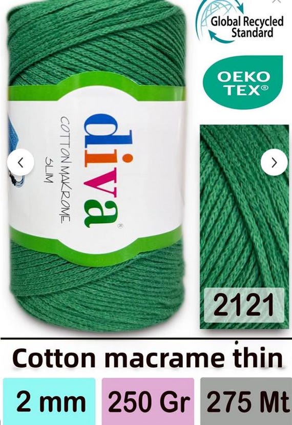 Diva Cotton Macrame Slim Yarn ,2mm,250g 275m Recycled Cotton