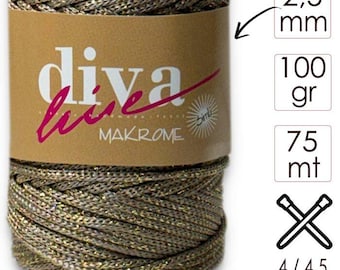 Diva Simli,shiny,lurex Macrame Yarn 100g 80m Metallic Macrame Cord Crochet Bag Yarn for Bags Baskets DIY Craft