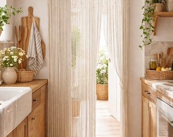 Macrame Door Curtain 100x200cm, Boho Macrame Curtain with Wooden Beads, Macrame Wall Hanging Curtain, Boho Doorway Decor