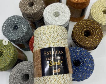 Sultan Shiny Paper Raffia Yarn 200g, Natural Cellulose Straw Yarn for Crochet Bags, Summer Beach Hat Knit Ribbon Cord