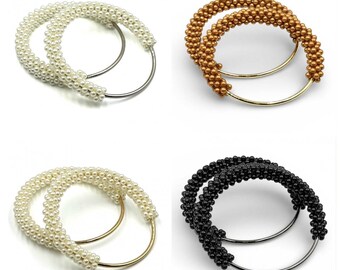 12cm Round Metal Purse Handles with Beads, Beaded Pearl Arched Handbag Straps Pair, DIY Crochet Bag Making, Replacement Hardware