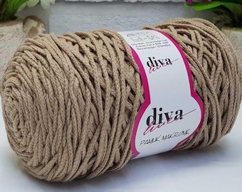 Diva Cotton Macrame Yarn 250g 155m Recycled Cotton Macrame Cord, Crochet Bag Yarn for Bags Baskets DIY Craft