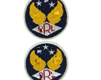Navy Blue Wings Patch (2-Pack) – Embroidered Three-Star Iron-On Appliqué for Jackets & Denim