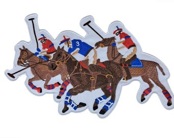 Polo Match Embroidered Patch – Equestrian Iron-On Applique (10.5x6.5 in.)