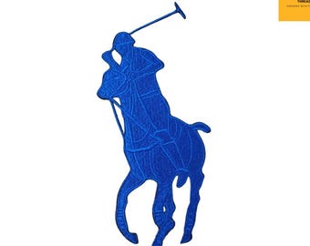Classic Pony-Rider Patch – Embroidered Iron-On Sew-On Navy Blue Applique for Jackets & Denim.