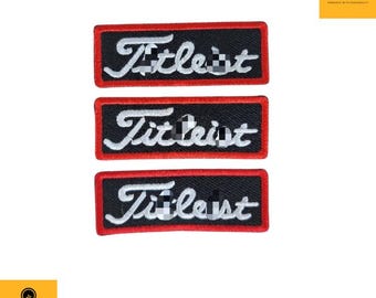 Set of 3 Golf-Inspired Patch Set – Embroidered Iron-On, White/Red, 3" x 1".