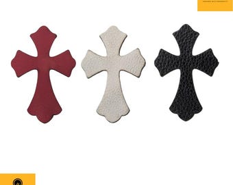 Black/White/Red Leather Heart & Gothic Celtic Cross Patch – Punk DIY Sewing Accessory for Denim Jackets, Bags, Street-wear Customization.