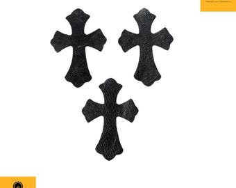 Black Leather Heart & Gothic Celtic Cross Patch – Punk DIY Sewing Accessory for Denim Jackets, Bags, Street-wear Customization.