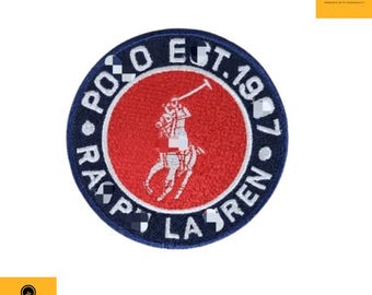 Classic Equestrian Style Patch – Iron-On/Sew-On Embroidered Badge, Red/Blue, 3.75" Round
