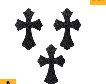 Black Leather Heart & Gothic Celtic Cross Patch – Punk DIY Sewing Accessory for Denim Jackets, Bags, Streetwear Customization.