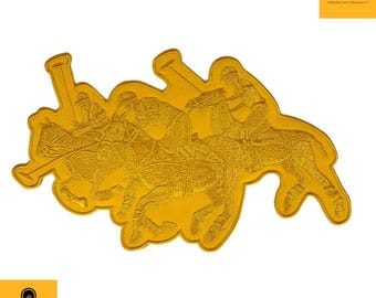 Gold Polo Rider Patch 3 Horse Applique Sew-On Iron-On Equestrian Style Embroidery 10.5x6.5 inches