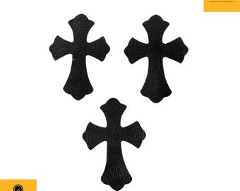 Leather Heart & Gothic Celtic Cross  Applique Patches Punk DIY Set genuine leather.