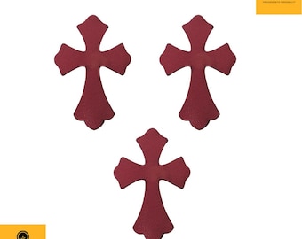 Red Leather Heart & Gothic Celtic Cross Patch – Punk DIY Sewing Accessory for Denim Jackets, Bags, Street-wear Customization.