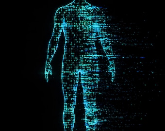 AI Human Poster | Digital Consciousness Wall Art, Binary Code Figure, Sci-Fi Digital Download Print