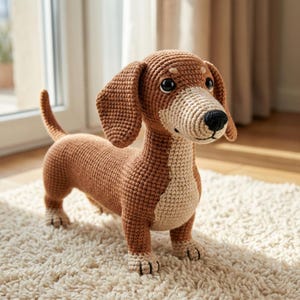Patrón de crochet de perro salchicha en PDF / Perro salchicha amigurumi de peluche / Tutorial fácil de crochet de perro salchicha / Descarga instantánea / De principiante a avanzado