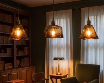 Vintage Amber Glass Pendant Light Artistic Irregular Shade Hanging Lamp Decorative Ceiling Light
