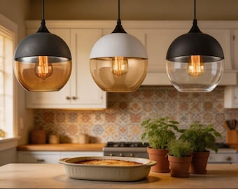 Modern Glass Globe Pendant Light Minimalist Hanging Lamp Kitchen Dining Bar Ceiling Light Fixture