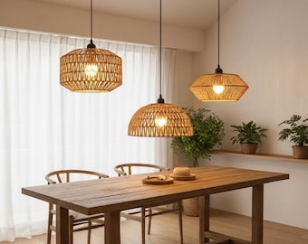 Vintage Rattan Pendant Light Japanese Style Woven Hanging Lamp Dining Room Tea Room Lighting