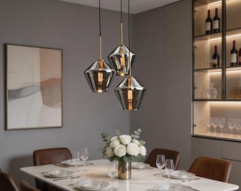 Modern Glass Pendant Light Kitchen Bar Dining Hanging Lamp Clear Amber Glass Ceiling Light Fixture