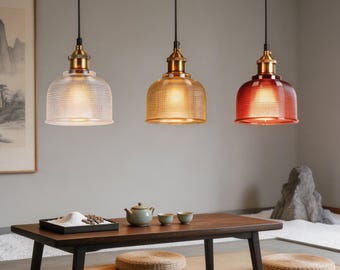 Colorful Glass Pendant Light Crystal Textured Shade Hanging Lamp Kitchen Bar Dining Cafe Ceiling Light
