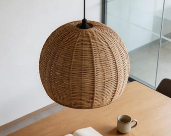 Vintage Rattan Pendant Lamp Boho Hanging Ceiling Light for Dining Bedroom