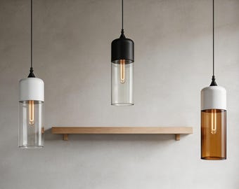 Modern Slim Glass Pendant Light Minimalist Hanging Lamp Kitchen Dining Bar Ceiling Light Fixture