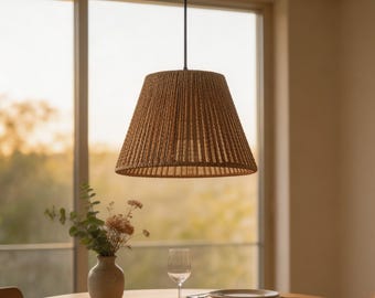 Vintage Rattan Pendant Light Woven Rope Hanging Lamp for Dining Room