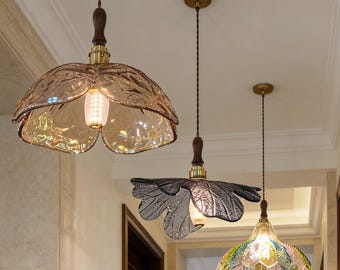 Tiffany Style Stained Glass Pendant Light Vintage Copper Hanging Lamp Decorative Ceiling Light